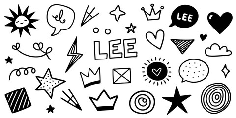 Poster - Whimsical hand drawn doodle set featuring stars crowns hearts and other playful elements