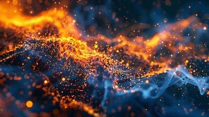 Leinwandbilder - Abstract glowing particles and smoke on a dark blue background