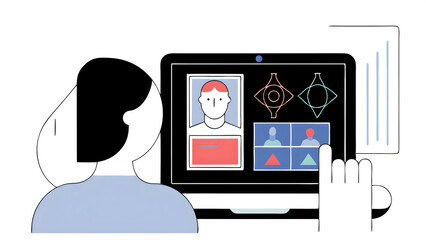 Poster - user interacting with facial recognition ai system on laptop representing biometric authentication deepfake technology digital identity verification and artificial intelligence interface 17091277 3