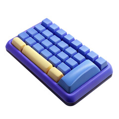 Canvas Print - Colorful Keyboard with Keys in Modern Rounded Design 3d icon in cartoon plastic style minimal isolated on transparent white background, clipping path