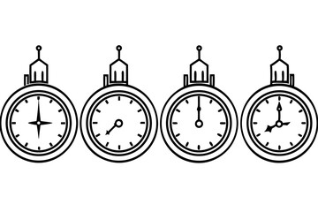 Aufkleber - Four stopwatches showing different times line art design on transparent background