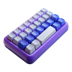 Canvas Print - Colorful Keyboard with Keys in Modern Rounded Design 3d icon in cartoon plastic style minimal isolated on transparent white background, clipping path