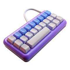 Canvas Print - Colorful Keyboard with Keys in Modern Rounded Design 3d icon in cartoon plastic style minimal isolated on transparent white background, clipping path