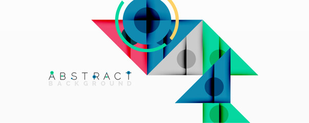 Poster - Modern abstract design. Geometric shapes overlap, creating vibrant color gradients. Clean lines, minimalist aesthetic. Ideal backdrop for presentations.