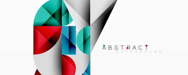 Leinwandbilder - Modern geometric design. Overlapping shapes create dynamic visual effect. Red, blue, teal hues dominate composition. Minimalist style.