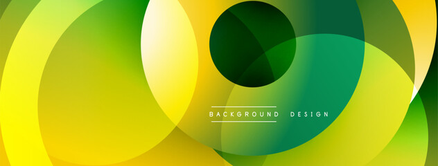 Poster - Abstract vibrant circles overlap creating dynamic gradient background. Yellow, green hues dominate design, modern aesthetic.