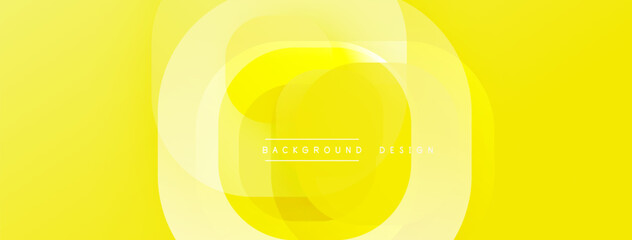 Poster - Bright yellow abstract background. Overlapping circles create layered effect. Minimalist design with text elements present. Simple, modern aesthetic.