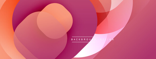 Poster - Abstract shapes overlap, creating vibrant pinks, oranges, whites. Modern design feels fluid, dynamic, visually appealing. Background suggests creativity.
