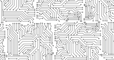 Poster - black circuit diagram on white background.