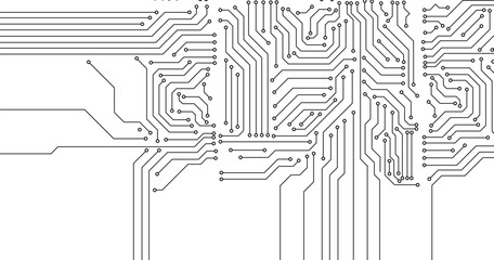 Poster - black circuit diagram on white background. circuit board technology copy space vector background.