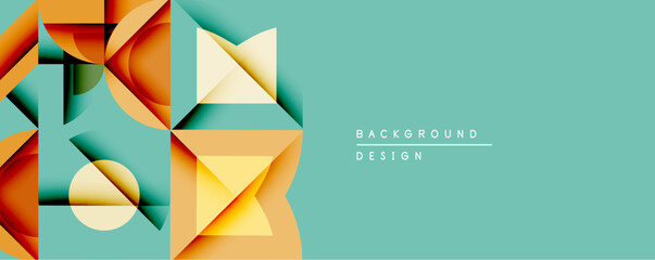 Aufkleber - Abstract geometric shapes overlap, creating dynamic composition. Warm colors contrast cool teal background. Modern design element for digital projects.