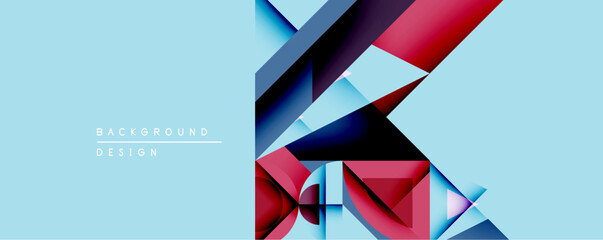 Leinwandbilder - Abstract geometric composition. Blue background features overlapping shapes, gradients, red accents. Modern design element for digital projects or print media.