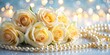 © Kitiphong - Delicate yellow roses arranged in a lush bouquet surrounded by luminous pearls, floral arrangement, organic,  floral arrangement