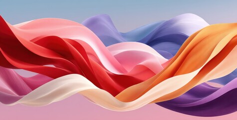 Poster - abstract vibrant waves of colored fabrics flowing against a serene background