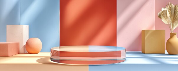 Poster - Geometric arrangement with colorful gradients and acrylic platform