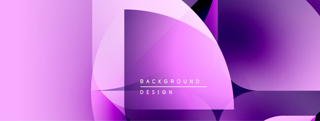 Poster - Abstract purple background. Geometric shapes overlap creating modern design. Gradient colors provide depth, visual interest.