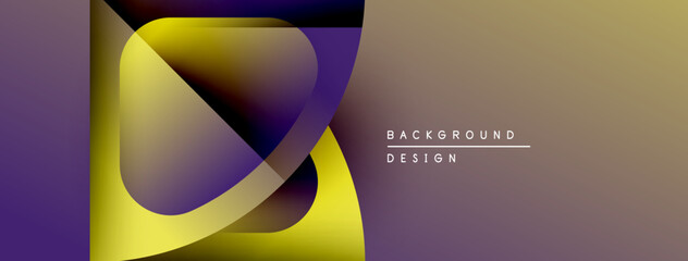 Fototapete - Abstract design features overlapping colorful shapes. Yellow, purple, brown hues create dynamic visual effect. Modern background element.