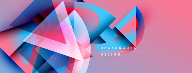 Fototapete - Abstract geometric shapes overlap, creating vibrant pink, blue gradients. Modern design elements suggest dynamic composition, visual interest.