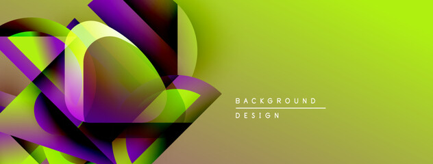 Leinwandbilder - Abstract geometric shapes overlap, creating vibrant green, purple gradients. Modern design element for backgrounds, presentations.