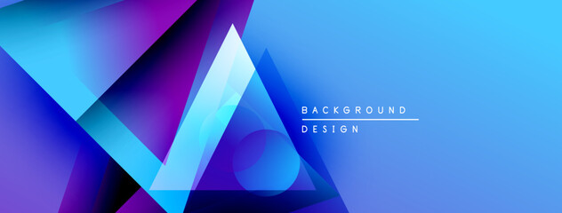 Fototapete - Abstract geometric shapes overlap, creating vibrant blue, purple gradients. Modern design suggests technology, innovation, digital art.