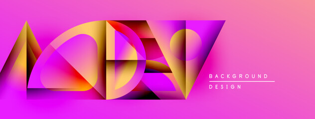 Poster - Abstract geometric shapes blend vibrant colors. Gradient pink, purple, orange create dynamic visual effect. Modern design element.
