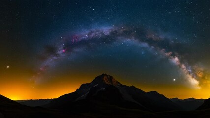 Wall Mural - Mountain Silhouette under a Starry Sky and the Milky Way Galaxy with Orange Horizon Glow