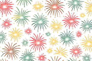 Poster - Colorful fireworks exploding create a festive seamless pattern on a transparent background, perfect for celebrations and events