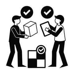 Aufkleber - Two people exchanging checkboxes icon white graphics isolated on white background