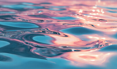 Poster - Close up of water surface with pink and blue reflections creating a dreamy and serene atmosphere