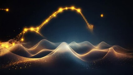 Fototapete - Golden Data Graph and Waves: An abstract depiction of a golden data graph rising above soft waves, symbolizing technology advancements and the flowing nature of informations.