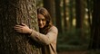 © liliek - Woman Hugging Tree Trunk in Forest Embracing Nature