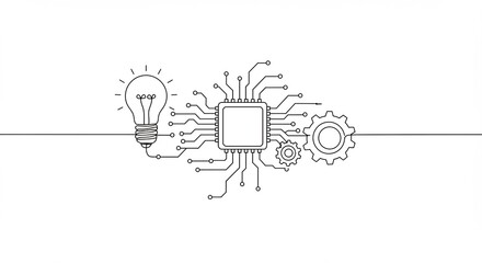 Fototapete - Circuit Board Connecting Idea and Automation Drawing