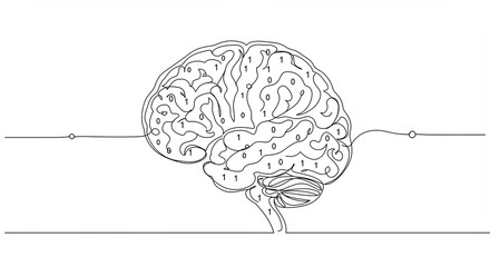 Brain Drawing with Digital Binary Code Concept