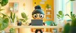 © Fatah - Cartoon Character Working on Laptop in a Cozy Room