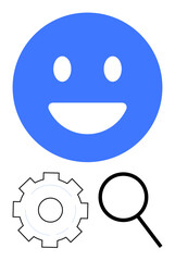 Poster - blue happy emotion complemented by a gear and magnifying glass. ideal for concepts thumbs up user ex