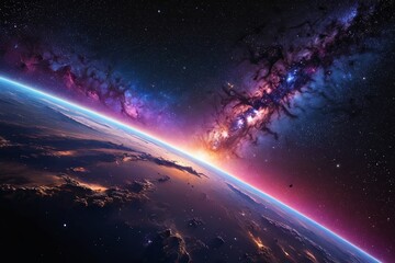 Wall Mural - a view of the earth from space with a bright light shining on it
