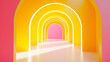 © Ashy studio - 3D dynamic vibrant striped golden pink beautiful geometry arches passage tunnel glossy glass modern futuristic creative swirl travel technology cyberspace web wallpaper retro background