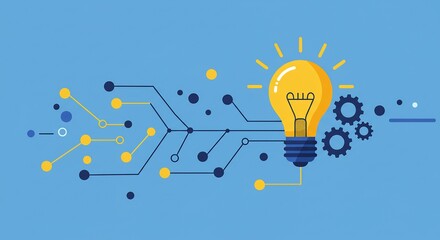 Fototapete - Idea Bulb with Circuit Board and Gears Innovation Concept
