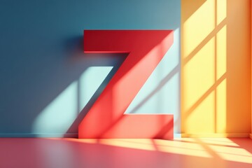 Fototapete - A red and yellow letter Z is cast in a room with a yellow wall