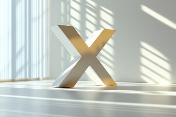 Fototapete - The X is a large white letter that is standing upright on a white floor
