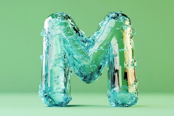 Fototapete - The letter M is made of water and is floating on a green background