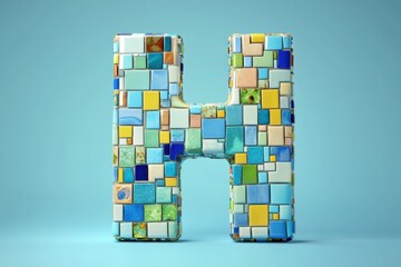 Fototapete - The letter H is made up of many small blocks of different colors
