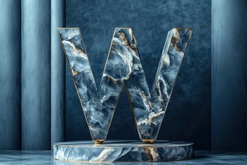 Fototapete - A large, blue marble letter W