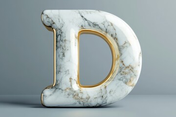 Fototapete - A large, gold and white marble D is displayed on a gray background