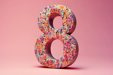 Fototapete - The number 8 is made up of many different shapes and colors