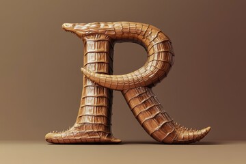 Fototapete - The letter R is made out of wood and has a snake-like tail