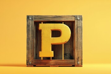 Fototapete - A wooden box with a gold letter P on it