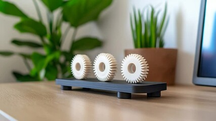 Three dimensional gears on base with minimalist design for conceptual or technical illustration
