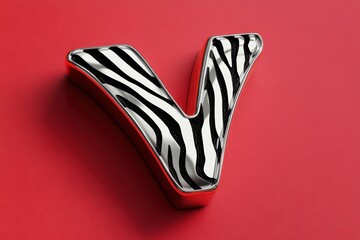 Fototapete - A zebra print V is on a red background