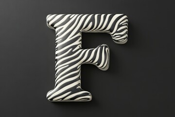 Fototapete - A zebra print letter F is shown in a black background